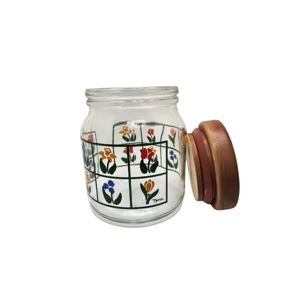 Vintage 1983 Anchor Hocking Floral Glass Jar - Picture 2 of 5